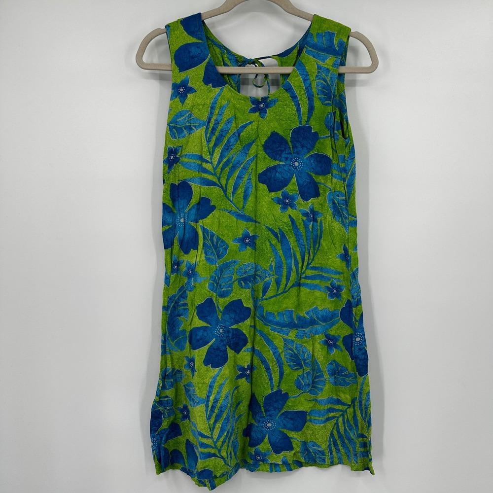 Jams World Lanikai Green Tropical Hibiscus Shift Dress XS Hawaiian Resort Island